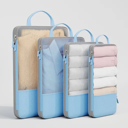 Travel Storage Bag Mu Family Expandable Compression Sky blue Medium size【23*12*34】