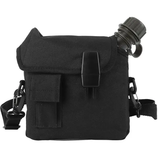 Outdoor Water Bottle Large Capacity Portable Flat Camping Water Bottle with Waist Bag for Outdoor Sports Hiking Black, 1.5 L