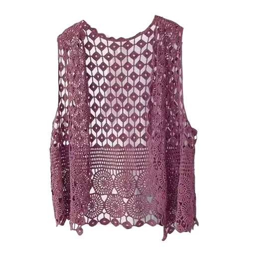 Women Vest Women's Sleeveless Knitted Hollow Vest Retro Crochet Cardigan for Summer Spring Autumn Sleeveless Cardigan One Size Purple