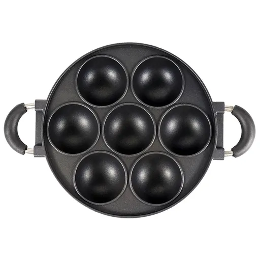 7-Cup Nonstick Baking Pan with Handle,Mini Muffin Tray,Round Metal Oven Bakeware,Black