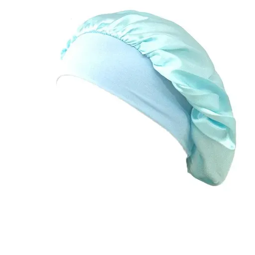 Sleeping Bonnet Hair Wrap Silk Satin Cap Women Elastic Night Soft Hat Headwear - Sky Blue