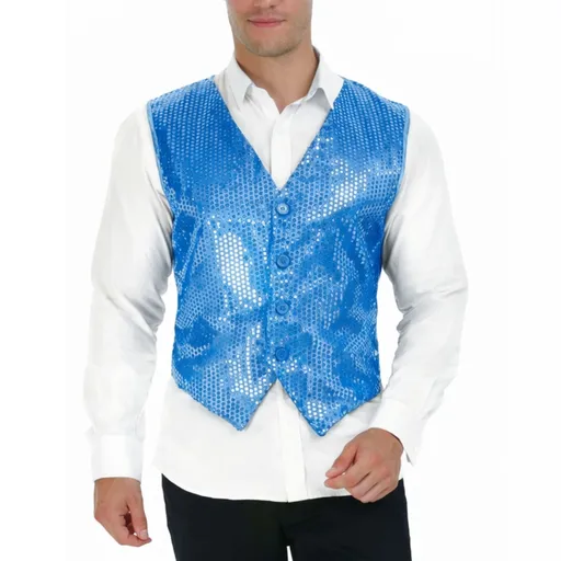 Mens Sequin Vest Waistcoat Disco Sparkle Costume Dance Party - Light Blue