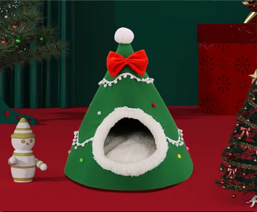 Festive Detachable Pet House - Cozy Green Candye Design (S - 37x46cm)