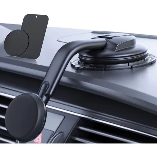 Magnetic car phone holder suction cup for dashboard and windshield compatible with iphone android, ABS + Silicone material