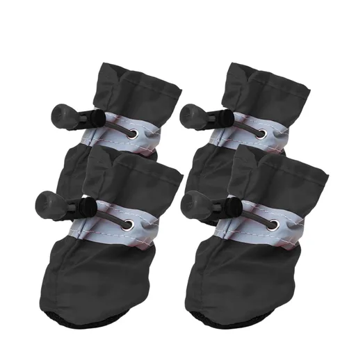Black 4 Pack Waterproof Dog Boots (Size 6) - Reflective Paw Protectors with Soft Lining, Adjustable Toggle and Non-Slip Rubber Soles for Rainy Walks and Outdoor Use