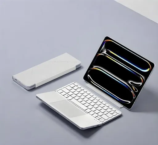 Foldable Bluetooth Keyboard with Touchpad and Stand for iPad/iPhone/MacBook,3-Device Ultra Slim PU Leather Magnetic Cover Portable Rechargeable Keyboard for macOS and iOS - White - Size 25*9cm