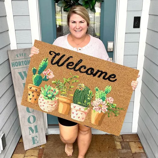 Home Kitchen Rugs and Mats Green cactus welcome mat