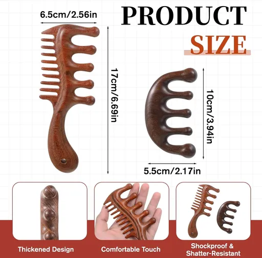 Vin Beauty 2 Pcs Wooden Scalp Massager Comb, Wood Scalp Massager 2 in 1 Wide Fine Tooth with Handle for Hair Growth for Curls Women Men Detangles Long Thick Wet Dry Head Anti-Static Care Relief