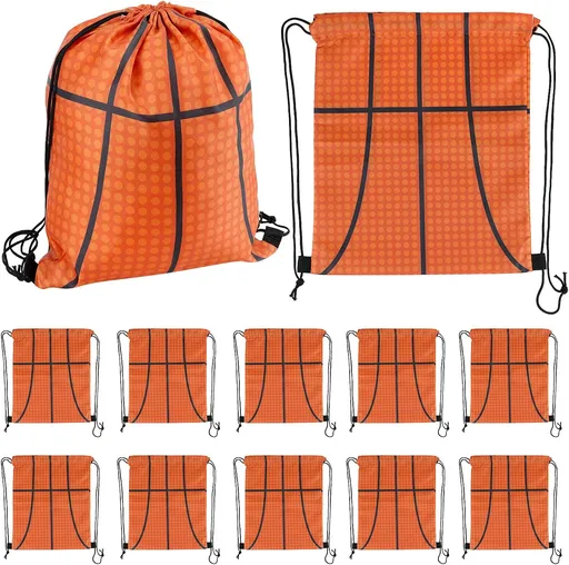Small Sport Drawstring Bags - 12 Pack Basketball Style Foldable Polyester Backpacks with Adjustable Straps Candy Bag - 10 x 12 Inch