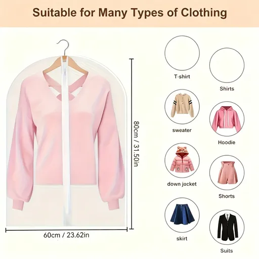 White Trim | Single Piece | 60x80cm | Washable Thickened Clothes Dust Protector, Bright Clear Hanging Garment Cover for Short Dresses & Tops, Xmas Ladies’ Spare Top Dust Protector