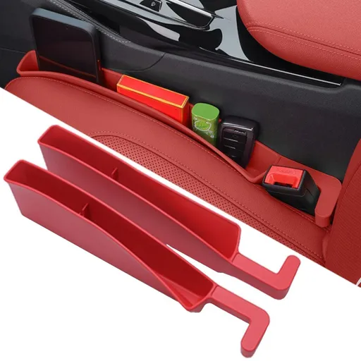 Car Seat Gap Filler, Carseat Side Gap Organizer with Phone Holder & Storage Slot, Auto Interior Accessories, Universal Car Catcher Plug Strip Fit Car SUV Truck, Fill in Between Seat and Console - Red - Size 2PCS