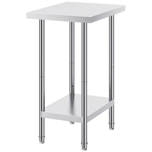 Stainless Steel Prep Table, 24 x 18 x 34 Inch, Heavy Duty Metal Worktable with 3 Adjustable Height Levels, Commercial Workstation for Kitchen Garage Restaurant Backyard