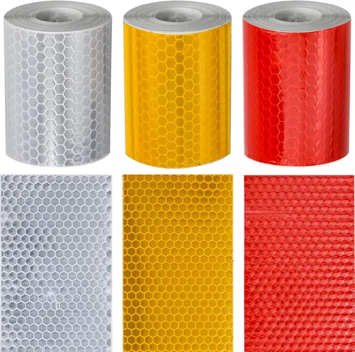 Reflective tape stickers - 3 rolls - White, yellow, red - Reflective tape - Safety warning strips - Traffic signs - Reflective signs - Stickers - 5 cm * 3 m