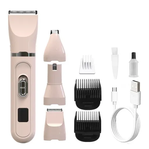 Pet Hair Clippers 4-in-1 Electric Clipper Cat and Dog Grooming Trimmer Nail Grinder Pink