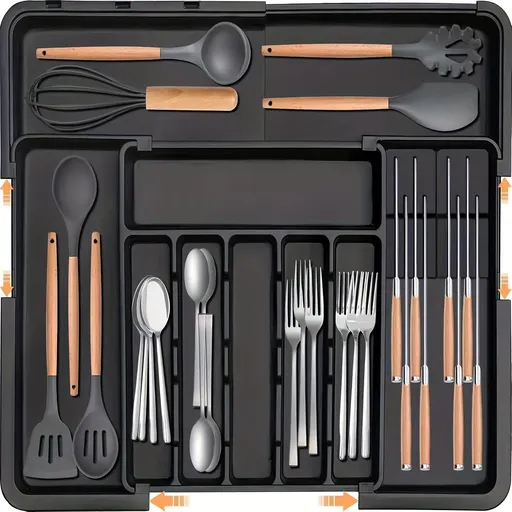 kitchen utensil set, organizer tray, wooden look handles, stainless steel utensils, heat resistant kitchen tools, Australian kitchenware, home cook essentials, non-stick safe utensils, kitchen drawer organizer, cooking utensils set