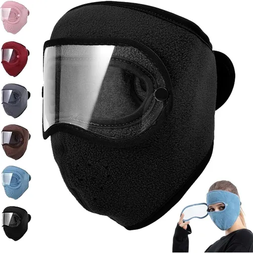 Fleece Thermal Mask with Removable Goggles, Winter Running Warm Mask with Full Face Protection, Breathable Windproof No Fog for Men and Women Running Skiing Hiking Cycling