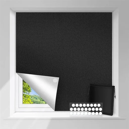 Portable Blackout Window Blind with Self-Adhesive Hook and Loop Straps, No-Drill Polyester Sun Blocker for Travel and Bedrooms, 150 x 200 cm