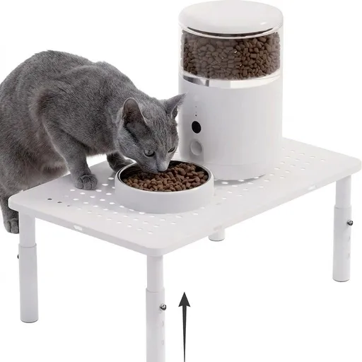 Adjustable Pet Feeder Stand for Cats and Small Dogs – Elevated Raised Bowl Holder with 3-Level Height Settings, Sturdy Plastic Base for Automatic Feeders and Water Fountains, Space-Saving Indoor Use, Black & White Options (White)