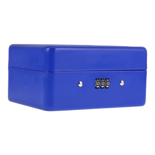 Blue Iron Cash Box, Combination Lock, Portable for Home, Sturdy and Safe Money Saving