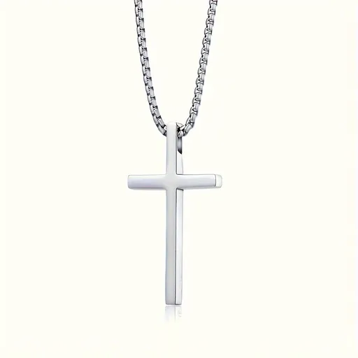 Titanium Steel Silver Men's Necklace, minimalist design, suitable for both men and women. Cross pendant style, religious-themed jewelry, showcasing unique faith and taste. Spiritual accessory, faith jewelry, minimalist design, contemporary jewelry, h