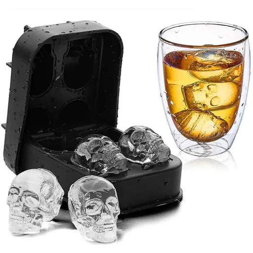 Large Skull Ice Mold 4 Cavity Silicone Skull Ice Maker Skull Ice Cube Tray for Whiskey, Bourbon, Cocktails and Juice