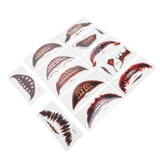 1 Set Horror Scar Stickers Disguised Mouth Wound Decals Temporary Scary Sticker for Festival Party Makeup Props