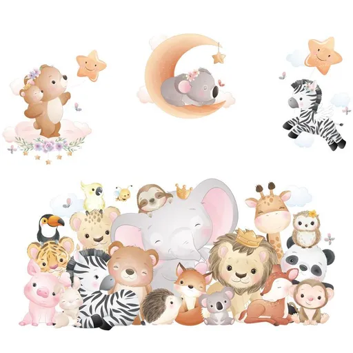 Kids' Wall Decor Jungle Animal Stickers Removable Waterproof 12 Piece Multicolor