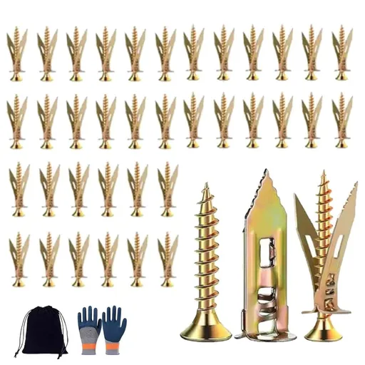 No Drill Dry Wall Anchors, Self Drilling Drywall Anchors with Screws Kit, Heavy Duty Metal Expansion Screws, Easy to Use, for Fixing Shelf, Cabinet, Curtains, Garden Deco