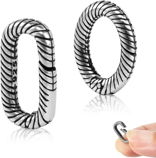 2pcs Tiny 925 Sterling Silver Oval Ring Jewelry Clasps, 2 Size Lobster Clasp Shortener Clip Carabiner Necklace Clasp Connector Clasps Jewelry Making DIY Hardware Replacement