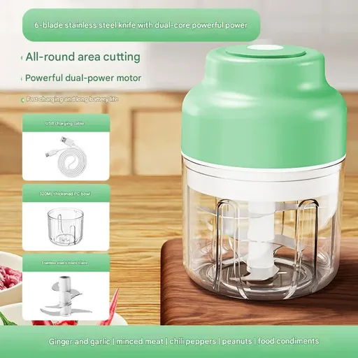 Mini Electric Food Chopper Powerful USB Rechargeable Cordless 320ml Green