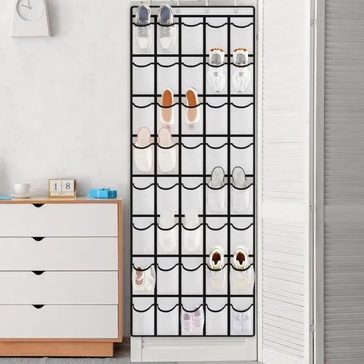 Storage bags - Hanging storage racks - Storage nets - Hanging shelves - Hanging storage - Door racks - Storage racks with 24 compartments and 4 hooks - Storage racks for soft toys - Storage racks for toys - Storage racks for the bathroom (black and w