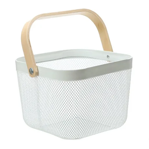Fruit Colander Metal Material Comfortable Portable Handle Wear Resistant Practical Vegetable Drain Basket for Kitchen White