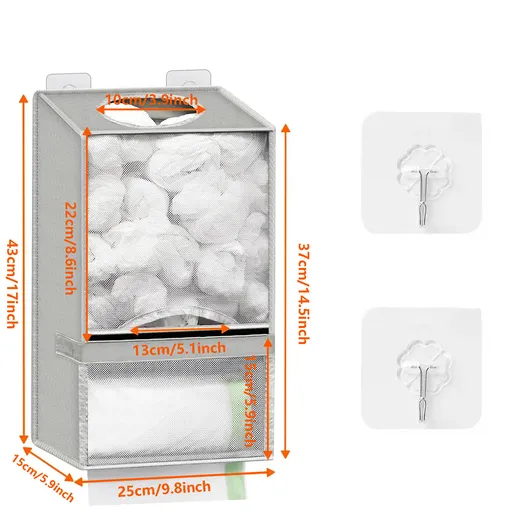 2-in-1 Grey Kitchen Plastic Bag & Trash Bag Roll Dispenser - Hanging Grocery & Produce Bag Organizer (17.5x9.9x5.8 inch)