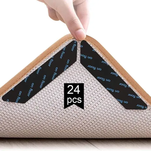 24 Non-Slip Mats Black, Washable and Reusable for Carpets and Floors, 13 x 2.5 cm
