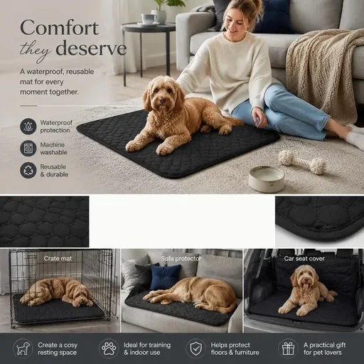 Dog Mattress Washable 4-Layer Waterproof Large Black