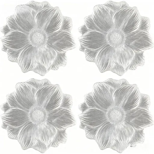 Silver Placemats 15" Set of 6, Pressed Lotus Flower Design, Washable & Non-Slip pvc - Perfect for Dinner, Holiday, Wedding Decor & Party Table Settings