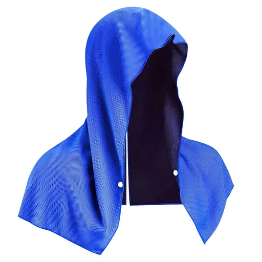 Navy blue Instant Cooling Hooded Towel U-Shaped Sun Protection Quick Dry Scarf with Carabiner Pouch for Local Outdoor Sports and Gym Workouts