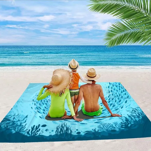 Beach Blanket Sandproof Waterproof, Large Sand Free Beach Mat, Lightweight & Quick Drying, Picnic Mat with Storage Bag, Suitable for Outdoor Beach Travel Camping Hiking, 79"×55" (Dreamy Sea