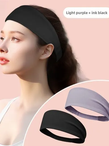 2 Pack Sports Headband with Silicone Sweat Guide Non-Slip Moisture Wicking Hair Band for Running Yoga Gym Fitness Quick Dry Breathable (Black & Purple)