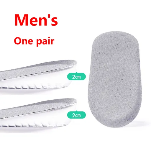 Men's Silicone Invisible Height-Increasing Heel Insoles, Comfort Elevator Half Insoles for Sneakers—2 cm Height—Gray