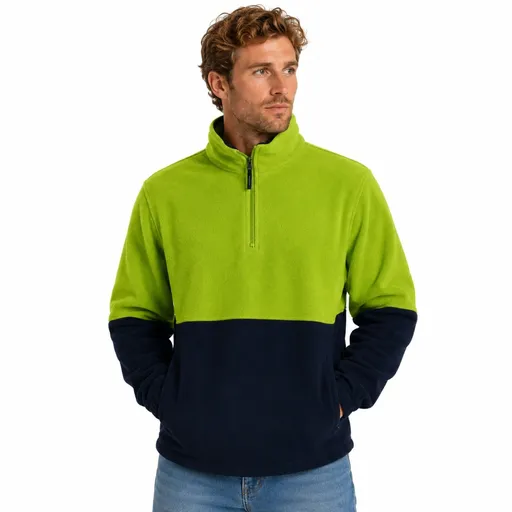 Hi Vis Polar Fleece Jumper Half Zip Safety Workwear Jacket Unisex - Yellow