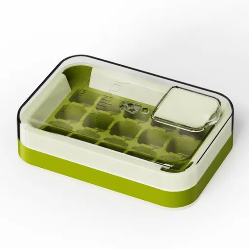 Zero-Touch Press Ice Cube Tray, Food-Grade Ice Storage Box for Refrigerator—Green
