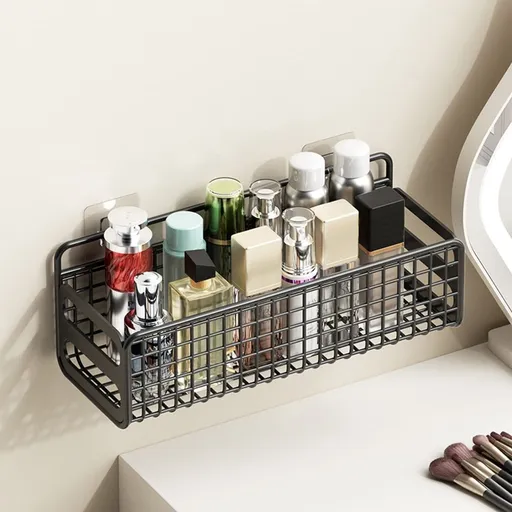 Metal Wire Wall Basket for Storage - Hanging Organizer Rack for Kitchen Seasoning, Bathroom Toiletries, Sundries - Countertop or Wall Mounted Mesh Bin for Home Organization - 11.8 x 4.7 x 3.9 Inch