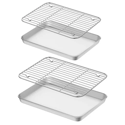 2-Pack Stainless Steel Baking Sheets with Cooling Racks, Non-Stick Cookie Pans for Bread, Meat, and Cooking