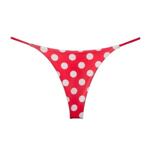 Women Milk Silk Low Waist Bikini Thong Red White Dot Size: M; Recommended weight (kg): 47 - 54; Waist (cm): 64 - 70; Hip (cm): 86 - 90; Suitable fit: regular build