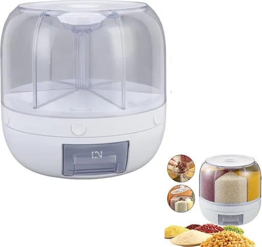 Rotating Storage Container - 5 KG - Storage Container - Food Container - Storage Jar - Food Dispenser - Cornflakes Dispenser - Cereal Dispenser - Rice Dispenser - BPA Free - For Breakfast Cereals - Rotating Food Dispenser With 6 Compartments - Kitche