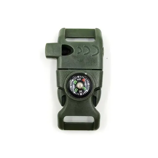 4pk Army Green Multi Survival Paracord Buckle Flint Whistle Compass