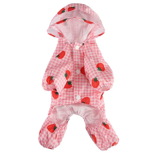 Dog Raincoat Waterproof Strawberry Checkered Small