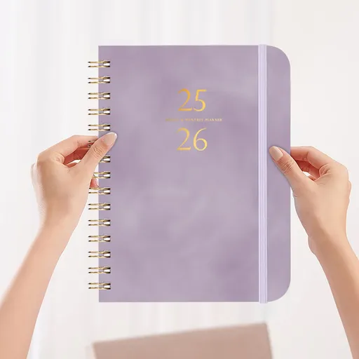 Academic Planner 2025-2026, Daily, Weekly & Monthly Planner, Journaling Notebooks for Work, Spiral Notebook, Twin-Wire Binding Day and Weekly Agenda for Work, Daily Planner Purple