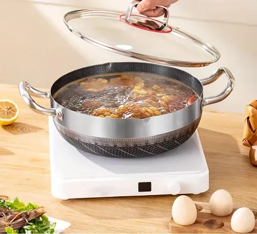30cm Stainless Steel Non-Stick Frying Pan with Glass Lid Silver